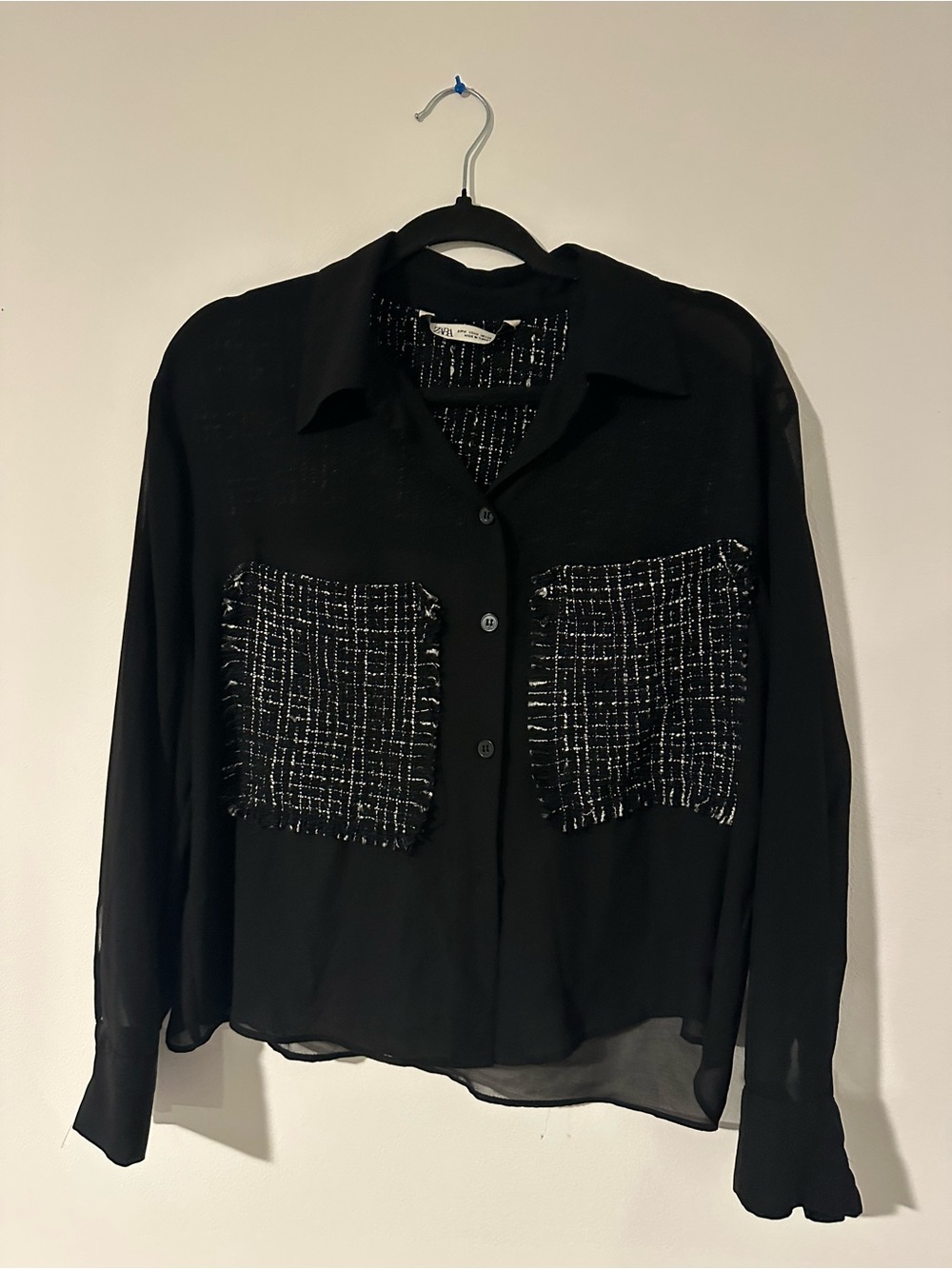 Zara Blouse with Tweed Pocket Detail